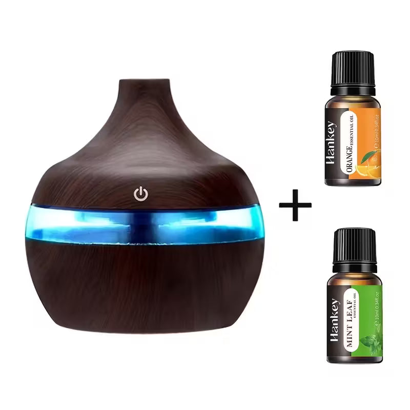 Home USB Mushroom Humidifier & Indoor Diffuser – 300ml Capacity, 7 LED Lights, Wood Grain Design