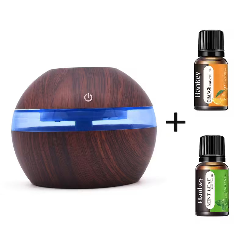 Humidificador y difusor de interior USB con forma de hongo: capacidad de 300 ml, 7 luces LED y diseño de veta de madera.