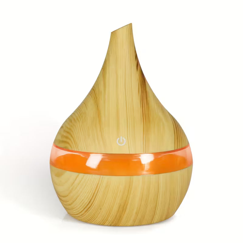 Humidificador y difusor de interior USB con forma de hongo: capacidad de 300 ml, 7 luces LED y diseño de veta de madera.