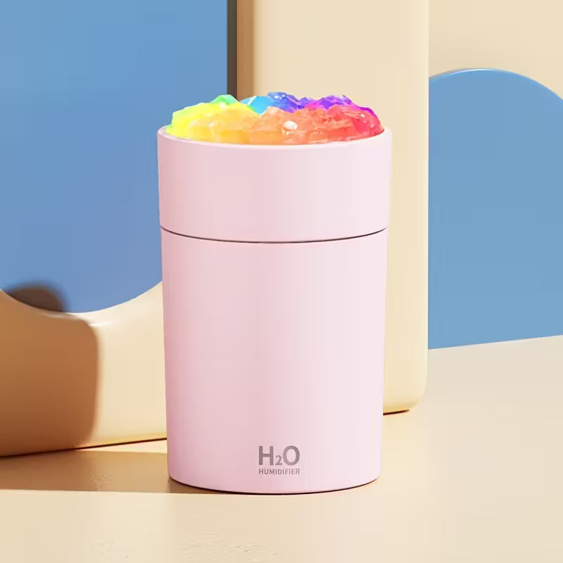 USB Humidifier & Aromatherapy Diffuser with Color-Changing Lamp – White Base with Rainbow Lighting