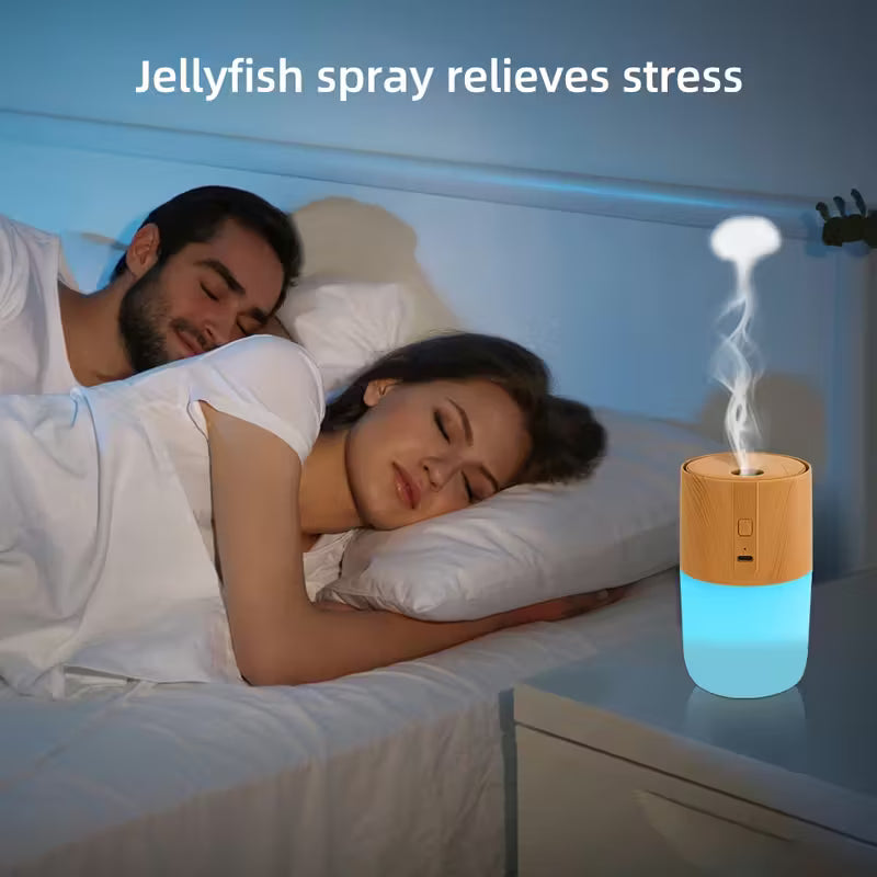 Difusor de aroma con textura de madera, 7 colores y dos modos de vapor: vapor frío ultrasónico alimentado por USB.