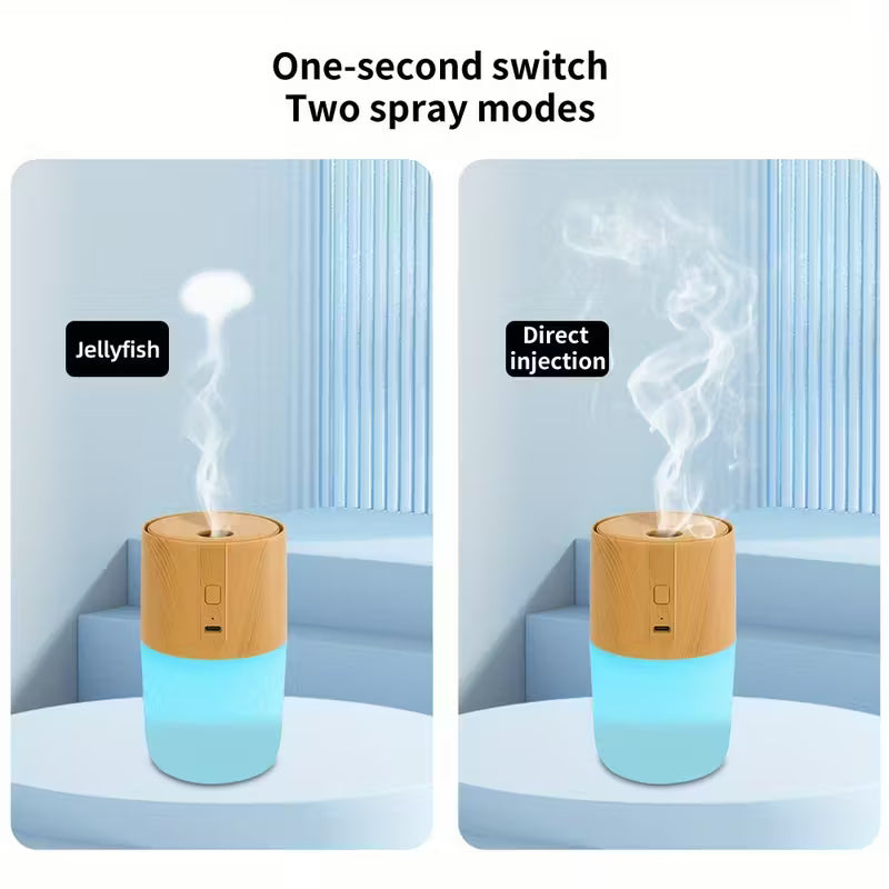 Difusor de aroma con textura de madera, 7 colores y dos modos de vapor: vapor frío ultrasónico alimentado por USB.